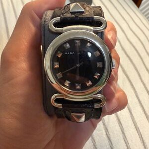 Marc Jacobs Black and Silver Pyramid Stud Watch